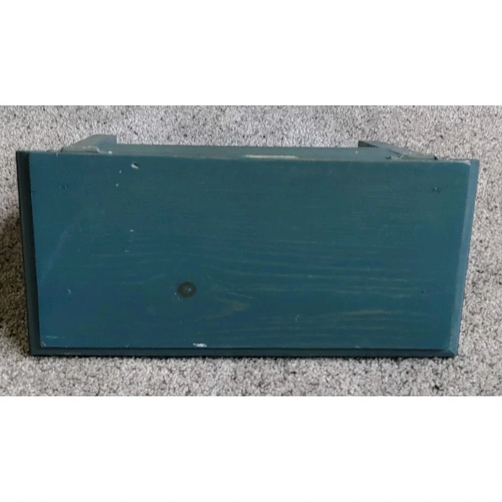 Vtg Solid Wood Wall Display Peg Shelf Blue Farmhouse Granny Cottage Core 11x5